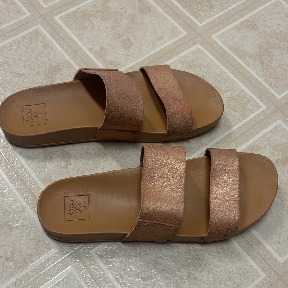Reef Metallic Brown Slide Sandals